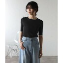 ボンジュールサガン BONJOUR SAGAN 配色デザイン五分袖リブニット (BLACK)