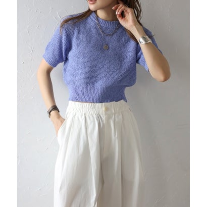 ボンジュールサガン BONJOUR SAGAN ショート丈ブークレニットプルオーバー (BLUE-LAVENDER) ボンジュールサガン BONJOUR SAGAN ショート丈ブークレニットプルオーバー (BLUE-LAVENDER)