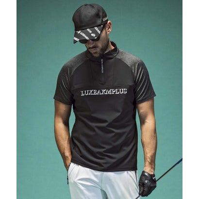 リュクスエイケイエムプラス LUXEAKMPLUS(リュクスエイケイエムプラス)ゴルフ 配色ハーフジップ半袖モックネックTシャツ (ブラック)