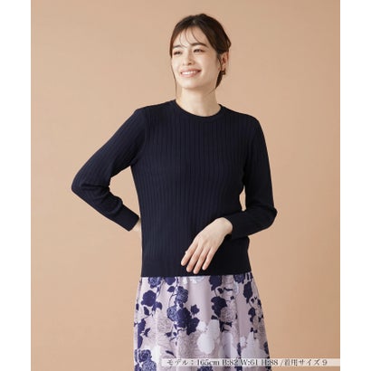 レリアン Leilian リブクルーネックプルオーバー (ネイビー)