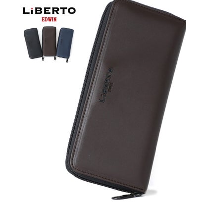 マルカワ MARUKAWA 【LiBERTO EDWIN】リベルト エドウィン クロメタル エコレザーウォレット 長財布 長サイフ さいふ サイフ 合成皮革 ラウンドファスナー シンプル （ダークブラウン）