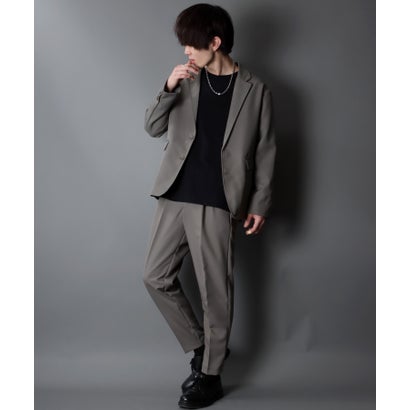 シトリー SITRY 【SITRY】ポリトロ テーラード＆タックテーパードパンツ セットアップ メンズ 上下セット ジャケット ボトムス きれいめ （ライトグレー）