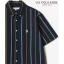ラザル Lazar 【Lazar】U.S. POLO ASSN./ユーエスポロアッスン 【別注】 コットン 無地 ストライプ 半袖 ボタンダウンシャツ (柄C)