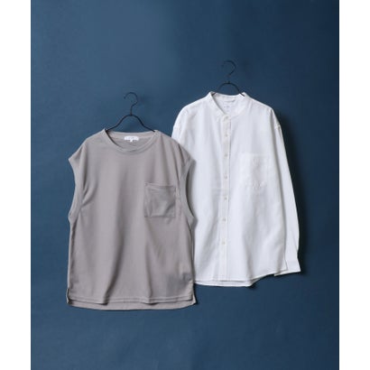 アンパス ANPAS 【ANPAS】3WAY 鹿の子ベスト&オックスフォードバンドカラーシャツ 2点セット メンズ 長袖 シャツ ベスト (ライトグレー)