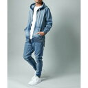 マルカワ MARUKAWA 【セットアップ】ストレッチ カットデニム フルジップ パーカー&ジョガー 上下 セット / ストレッチ インディゴ スウェット メン...