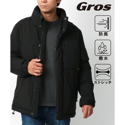 マルカワ MARUKAWA 別注 【Gros/グロス】防風 撥水 コーデュラ切替 ファイバーダウンジャケット /バイク ライディングジャケット 防寒 ウインタージャケット (ブラック)