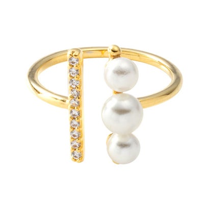 クリームドット Cream dot. パール＆ビジューバーの主役級オープンリング （ゴールド）