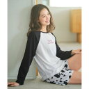 ユナウ YU'NOW ラグランスリーブTシャツ&ショートパンツセット (ブラック系)