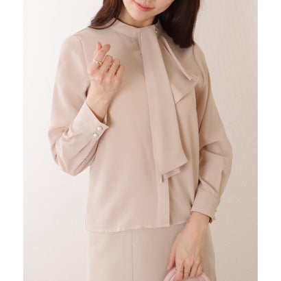 レースレディース Lace Ladies ボウタイ付き 長袖 とろみ ベーシック ブラウス （ネイビー）