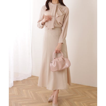 レースレディース Lace Ladies ボウタイ付き 長袖 とろみ ベーシック ブラウス （ネイビー）