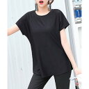 テディショップ Teddyshop レディース 半袖サイドスリットきれいめヨガトップス (ブラック)