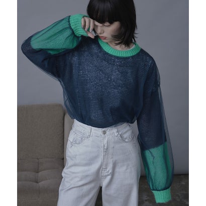 ミエット miette チュールドッキングローゲージニット （ネイビー）