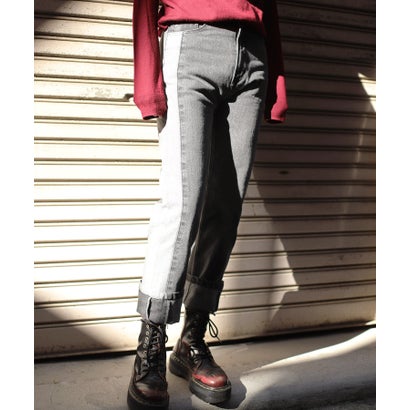 アイモハ aimoha 【aimoha】オリジナル リメイク感 リバースデザインストレートジーンズ （ブラック）