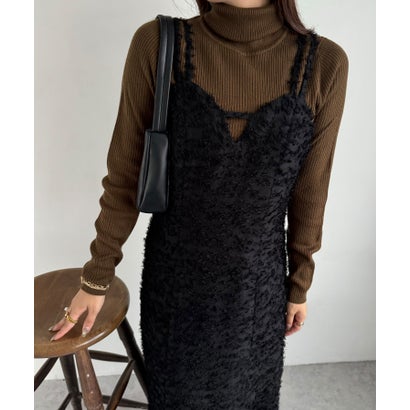 ジュノア JUNOAH フェザービスチェデザインキャミワンピース （ブラック）