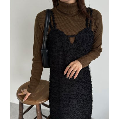 ジュノア JUNOAH フェザービスチェデザインキャミワンピース （ブラック）