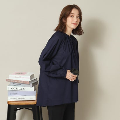 イッツデモ ITS'DEMO 【薄手/腰回りカバー/袖口ゴム/手洗い可】スキッパーチュニック (ネイビー(094))