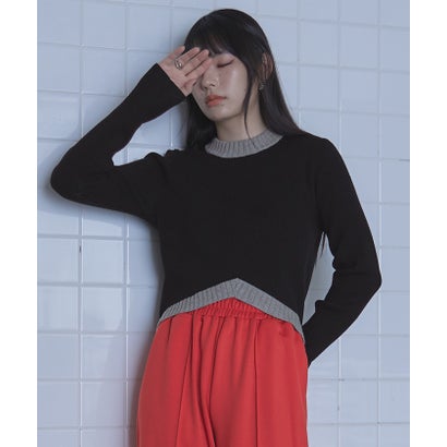 ミエット miette デザインヘムリブニット (ブラック) ミエット miette デザインヘムリブニット (ブラック)