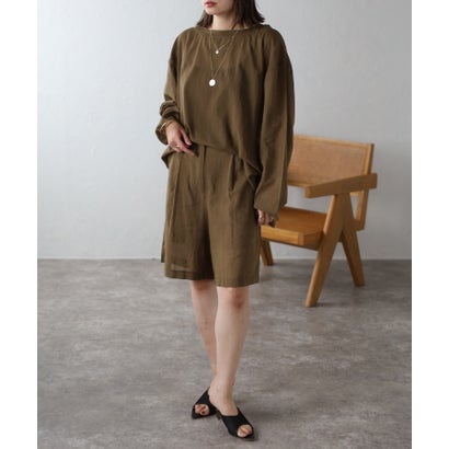 ボンジュールサガン BONJOUR SAGAN [SET]シアークルーネックプルオーバーブラウス×タックショーツ （KHAKI-BROWN）