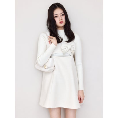 エイミーイストワール EIMY ISTOIRE スリットデザインツイードミニワンピース (IVORY)