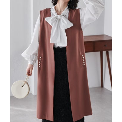 ラナン RANAN パール調ビジュー付ロングベスト （ココア）