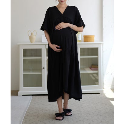 チョコア CHOCOA リラックスロングワンピース【マタニティ服/授乳服】23a05 (ブラック(black)) チョコア CHOCOA リラックスロングワンピース【マタニティ服/授乳服】23a05 (ブラック(black))
