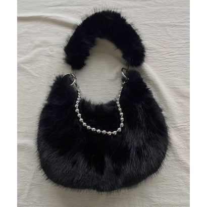 ジュエローブ Jewelobe ダブルストラップラウンドフェイクファーバッグ (ブラック) ジュエローブ Jewelobe ダブルストラップラウンドフェイクファーバッグ (ブラック)