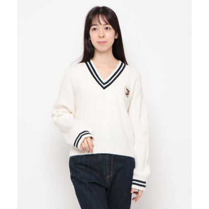 トミージーンズ TOMMY JEANS Vネッククレストケーブルセーター （ホワイト）