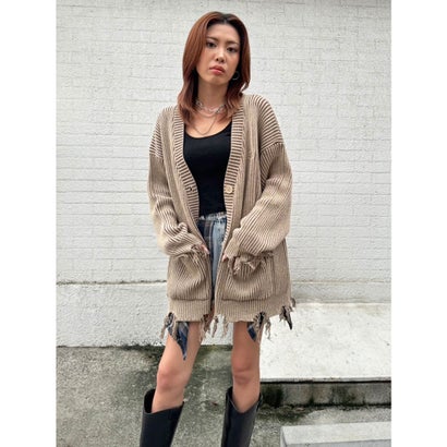 エゴイスト EGOIST ロゴ刺繍ダメージニットカーディガン （BEIGE）