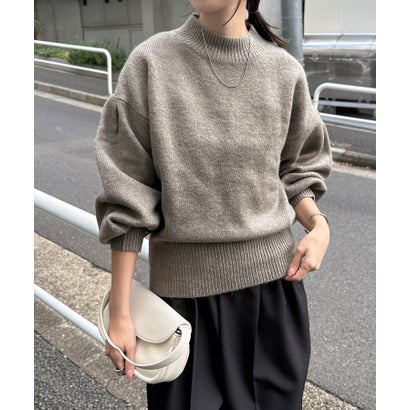 アンドミー andme 天竺編み 袖ボリューム 長袖 ニット トップス （グレー）