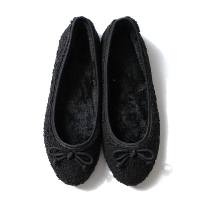 アミアミ AmiAmi バレエシューズ ボア バレエパンプス ファー あったか リボンモチーフ レディース 靴 ふわもこ FX2028 （ブラック(ボア)）