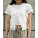 【SETUP7】レースリボンビスチェ Tシャツ 2点セット 半袖 クロップド丈 ショート丈 ラウンドネック SCCH565 (ホワイト)