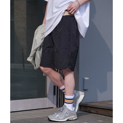 【SETUP7】ウエストゴム バイカラー ショートパンツ ハーフパンツ 半パン 速乾性 通気性 SCCH372 (ブラック)