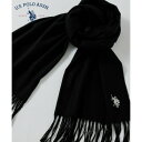 ユーエスポロアッスン U.S. POLO ASSN. ポロ マフラー チェック 無地 大判 ストール フリンジ シンプル ワンポイント USPA-2012 (ブラック)(4)
