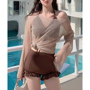 メゾンブリーズ MAISON BREEZE 【MAISON BREEZE】シアーラメトップス フリル ハイウエスト 水着 スイムウェア 水着セット ビキニ 3点セット SCCH529【返品不可商品】 (ブラウン)