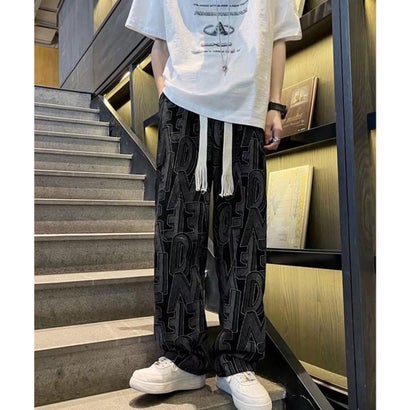 ミニミニストア miniministore ロゴパンツ メンズ ワイドパンツ 韓国風 (ブラック) ミニミニストア miniministore ロゴパンツ メンズ ワイドパンツ 韓国風 (ブラック)