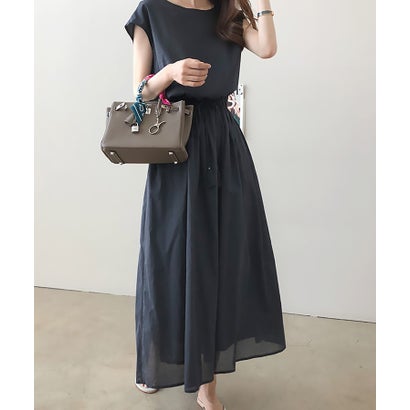 セットアップセブン SETUP7 【SETUP7】コットンフレンチスリーブマキシ丈ワンピース SCCH14 (ネイビー)