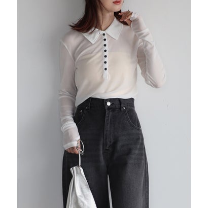 ボンジュールサガン BONJOUR SAGAN 指穴付きパワーメッシュポロプルオーバー (OFF-WHITE) ボンジュールサガン BONJOUR SAGAN 指穴付きパワーメッシュポロプルオーバー (OFF-WHITE)
