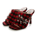 ヌメロヴェントゥーノ N21 ブロックチェック ハイヒール サンダル (Red+Black)