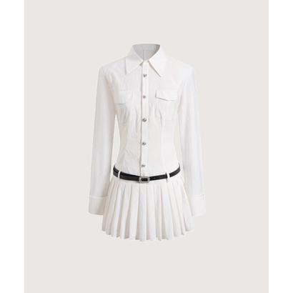 ラポミ プチ LA POMME petit Pleats Elegant Dress (White) ラポミ プチ LA POMME petit Pleats Elegant Dress (White)