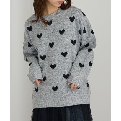 MAISON BREEZE ハート JQニット プルオーバー 長袖 ゆったり トップス オーバーサイズ ミドル丈 31926E333 XNN （グレー）