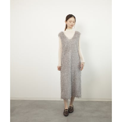ドレスプラス DRESS+ フリンジ フェザーヤーン キャミワンピース (グレー)