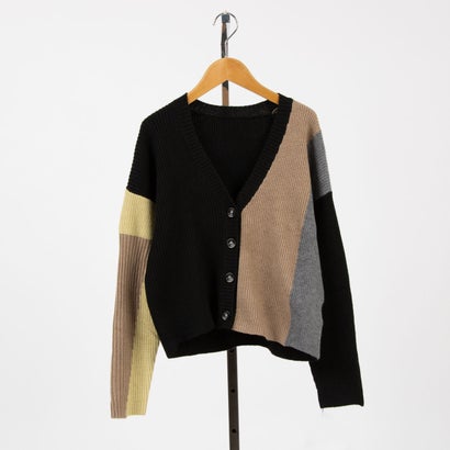 アンナニコラ Anna Nicola 配色切り替えニットカーディガン （ブラック）