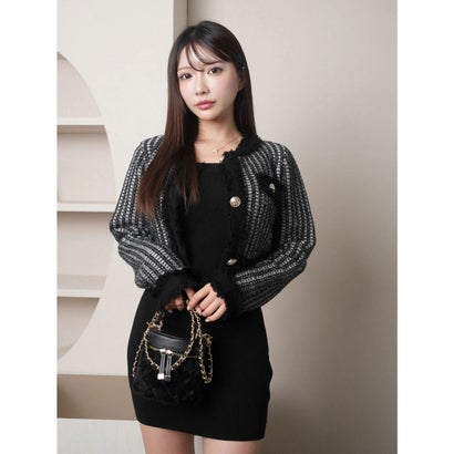 リップサービス LIP SERVICE フリンジツイードアンサンブルニットワンピース (ブラック)