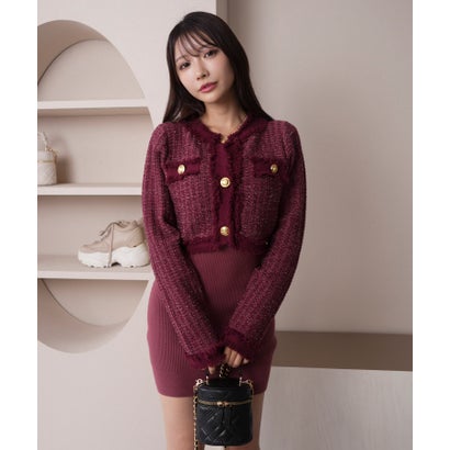 リップサービス LIP SERVICE フリンジツイードアンサンブルニットワンピース (レッド)