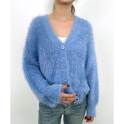 セゾンドパピヨン SAISON DE PAPILLON 光沢フェザーVネックミドル丈カーディガン （ライトブルー）のサムネイル