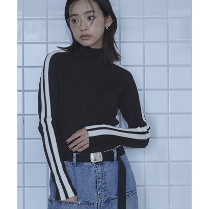 ミエット miette 配色ラインラグランスリーブハイネックニット （ブラック）