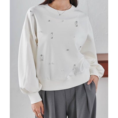 ラナン RANAN ビジュー使いボリューム袖プルオーバー （ホワイト）