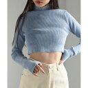 MAISON BREEZE ストーンウォッシュ ハイネック クロップド プルオーバー ニット 長袖 ショート丈 リブニット DTK (ブルー)