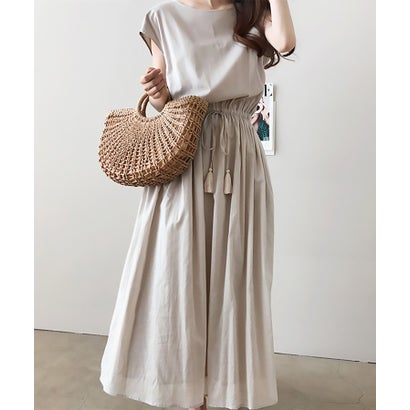 セットアップセブン SETUP7 【SETUP7】コットンフレンチスリーブマキシ丈ワンピース SCCH14 (ベージュ)