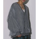 MAISON BREEZE reveur アルパカタッチ ニット チュール ドッキング カーディガン ライトアウター Vネック 長袖 ぽわん袖 (グレー)